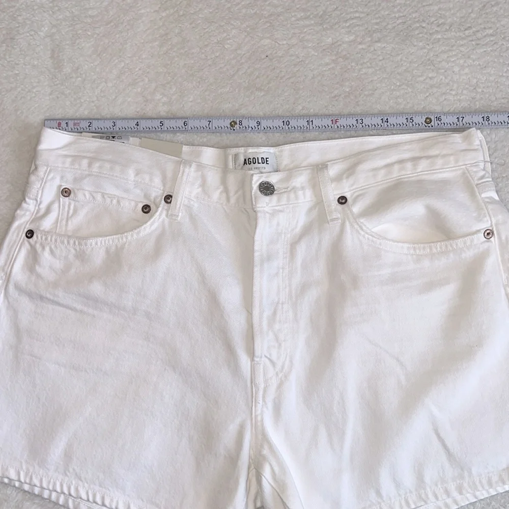 Agolde Parker Long Short High Rise Denim Shorts White Dough Size 32 NWT‎